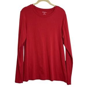 Eddie Bauer Womens Long Sleeve Tee L Brick Red Cotton Modal Blend Knit Crew Neck